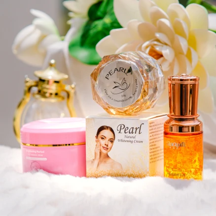 Super Whitening Combo (Pearl Natural Whitening Night Cream+ Brightening Herbal Face Massage Cream+ Peach Gold Serum)